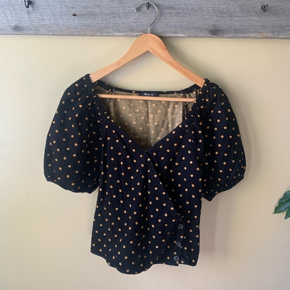 Madewell NWOT Corduroy Puff-Sleeve Wrap Top in Oval Dot size small - Picture 8 of 9